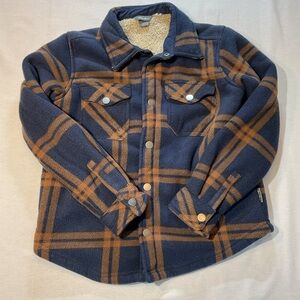 Eddie Bauer Navy/Tan Long Sleeve Button Up Collar Boys Flannel Sherpa Size S(8)